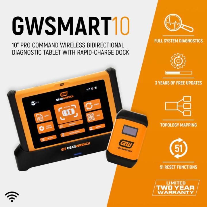 Gearwrench GWSMART10 10" Pro Command Wireless Bi-Directional Diagnostic Tablet with Rapid-Charge Dock