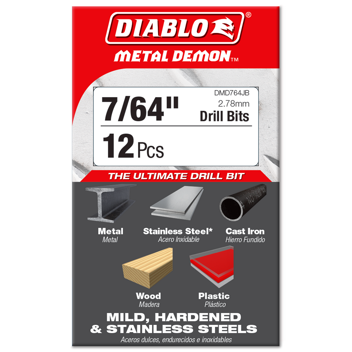 Diablo 7/64 in. Metal Demon Drill Bit for Mild, Hardened and Stainless Steels (DMD764JB) in retail packaging