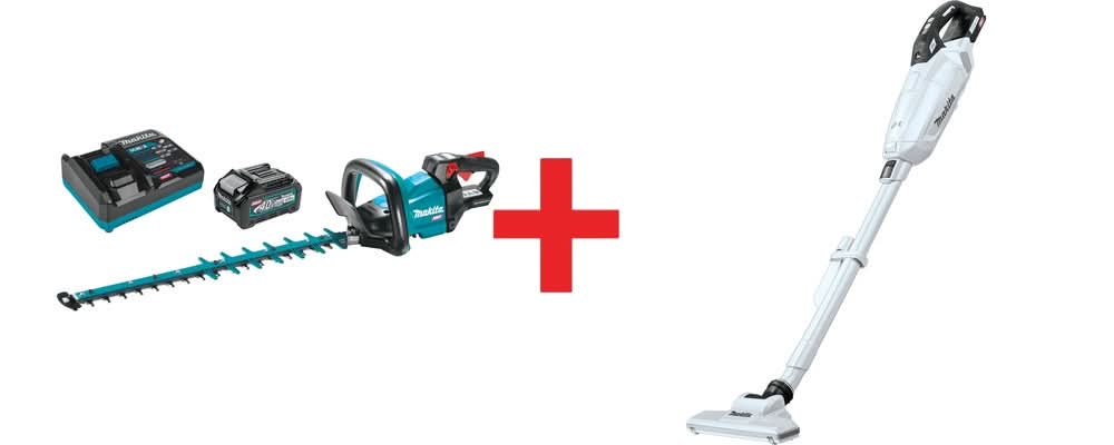 Makita 40V max XGT Brushless 24" Hedge Trimmer Kit (4.0Ah) with 4-Speed Compact Stick Vacuum