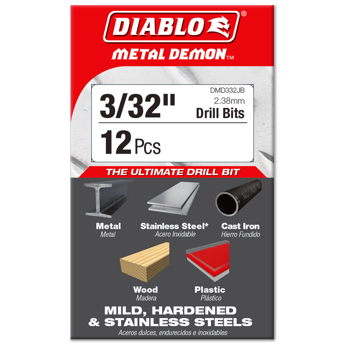 Diablo 3/32 in. Metal Demon Drill Bit for Mild, Hardened and Stainless Steels (DMD332JB) in retail packaging