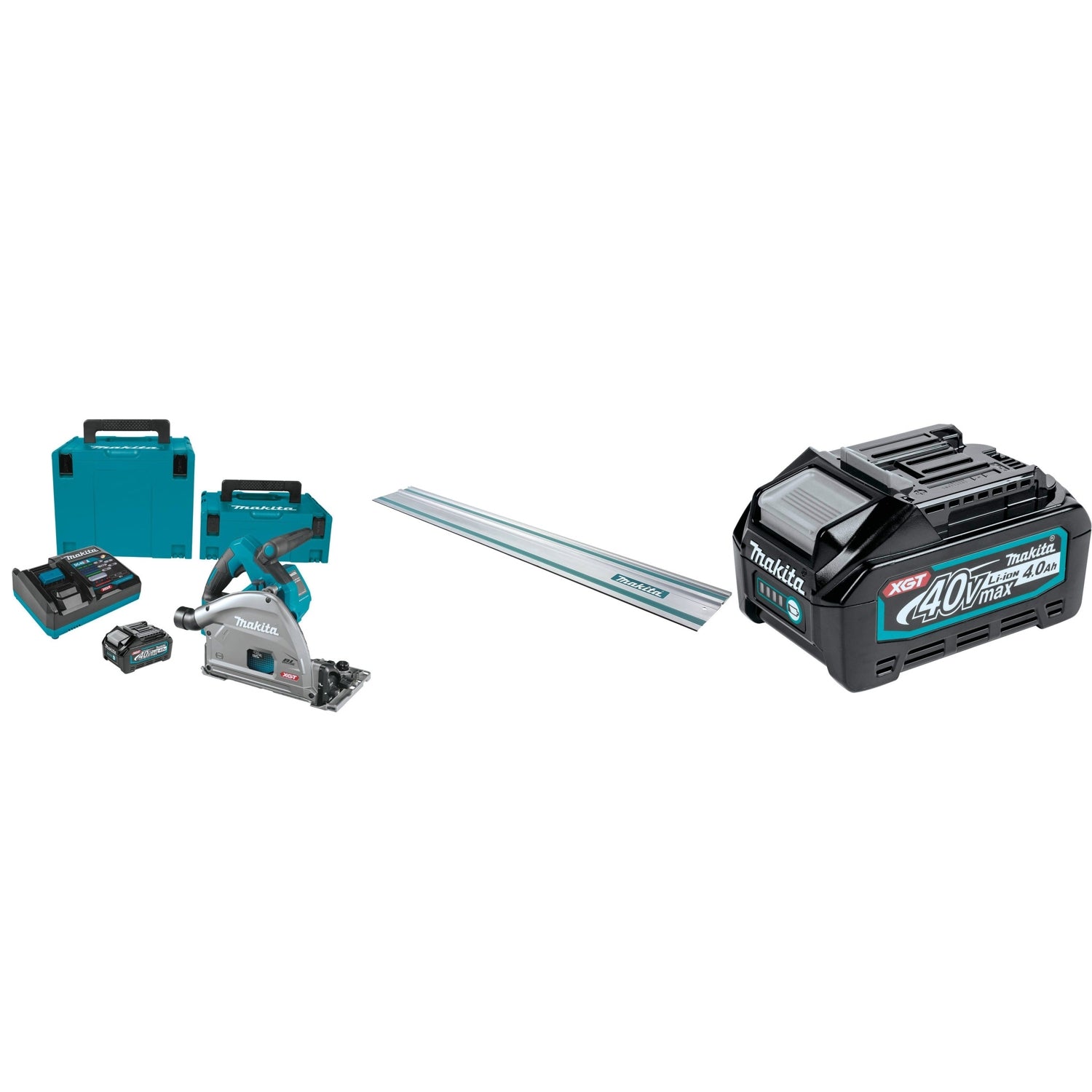 Makita 40V max XGT Brushless Cordless 6-1/2-in Plunge Track Saw, AWS Capable, 4.0Ah Kit with 55 In. Guide Rail for Track Saws and 40V max XGT 4.0Ah Battery