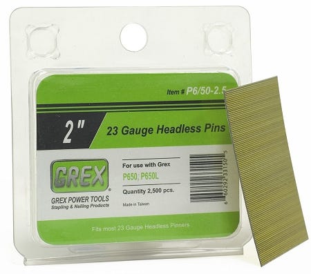 Grex P6 23-Gauge Galvanized Headless Pin Nails, 3/8" to 2" Lengths, 2500-Pack