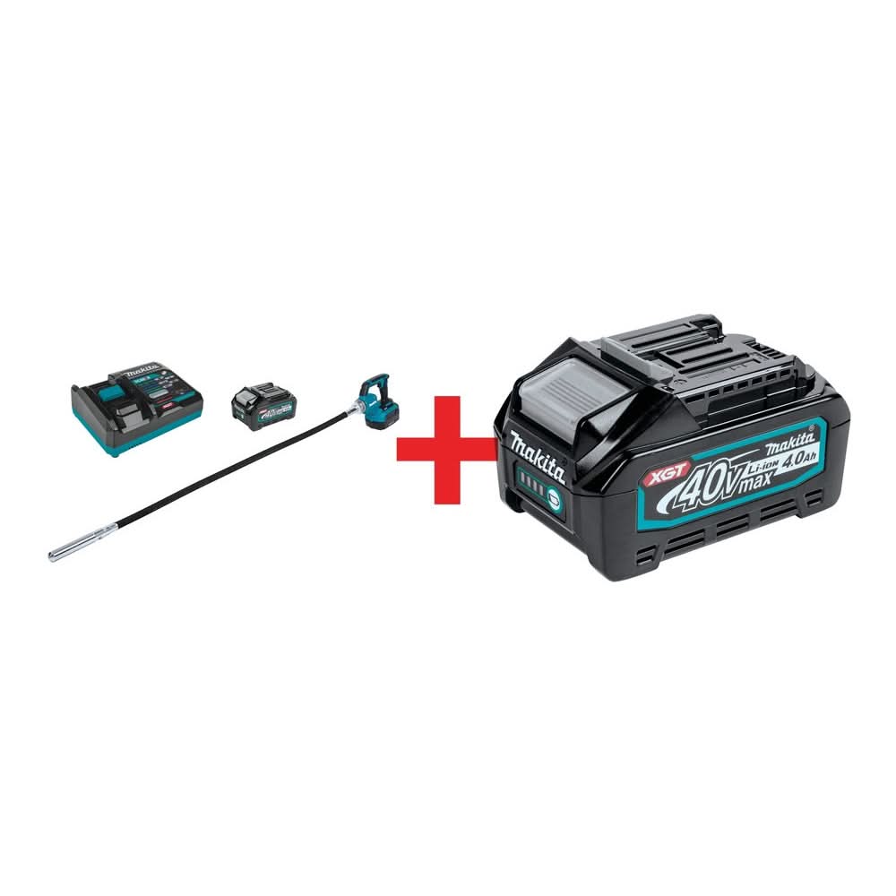 Makita 40V max XGT Brushless Cordless 5-1/2' Concrete Vibrator Kit with 2-Pack Battery (4.0 Ah)