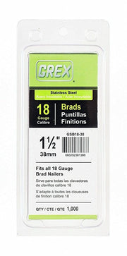 Grex GSB18 18-Gauge 304 Stainless Steel Brad Nails, 1/2" to 2" Lengths, 1000-Pack