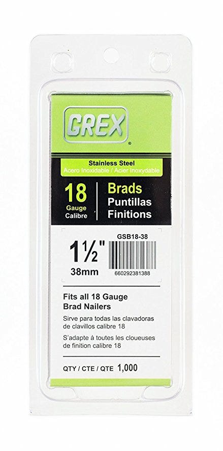Grex GSB18 18-Gauge 304 Stainless Steel Brad Nails, 1/2" to 2" Lengths, 1000-Pack