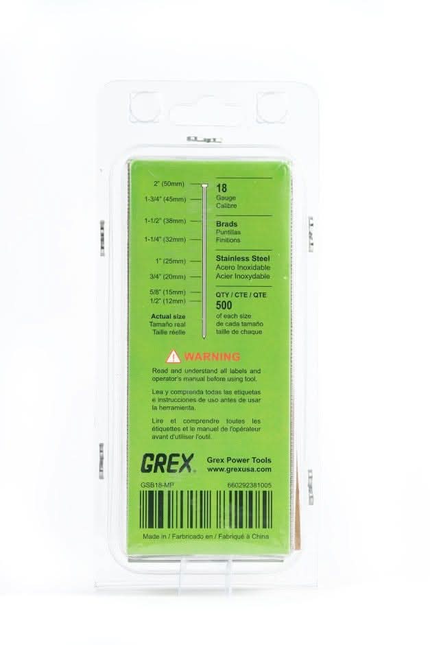 Grex GSB18-MP 18-Gauge 304 Stainless Steel Brad Multi Pack, 3/8