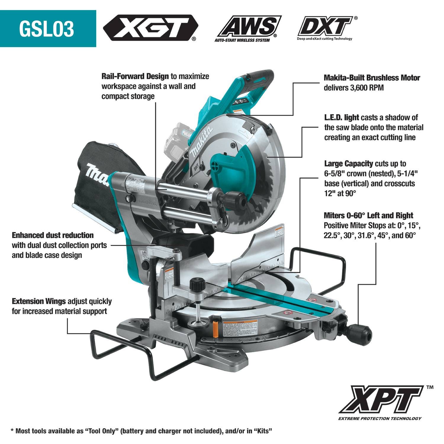 Makita GSL03M1 40V max XGT Brushless Cordless 10" Dual-Bevel Sliding Compound Miter Saw Kit, AWS Capable (4.0Ah)