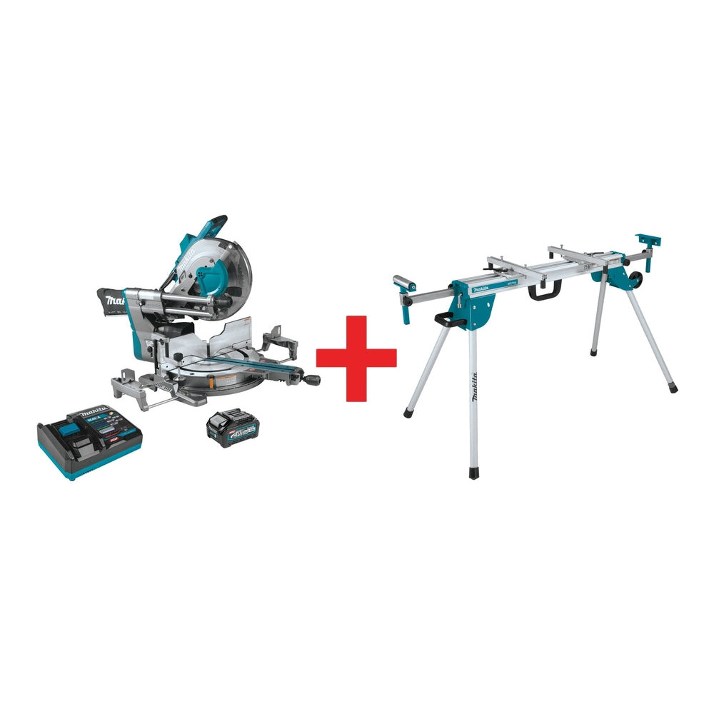 Makita 40V max XGT Brushless 12" Dual-Bevel Sliding Compound Miter Saw AWS Kit (4.0Ah) w/ Folding Stand