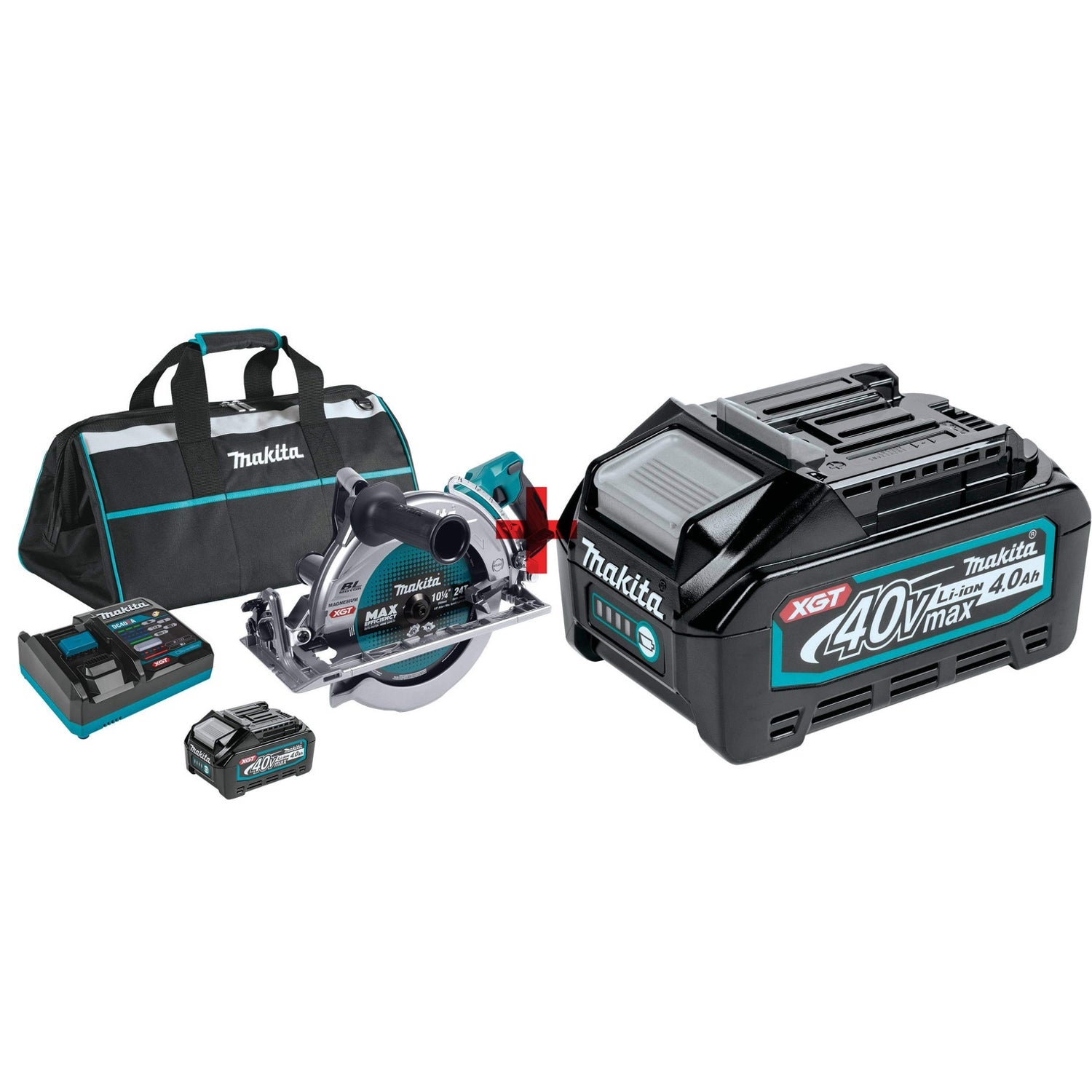 Makita 40V max XGT Brushless Cordless Rear Handle 10-1/4-Inch Circular Saw with 4.0Ah Battery 2-Pack