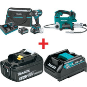 Makita 40V max XGT Brushless 4-Speed Mid-Torque 1/2" Sq. Drive Impact Wrench Kit w/ Friction Ring Anvil (2.5Ah) with 18V LXT Lithium-Ion Grease Gun Kit (3.0Ah)