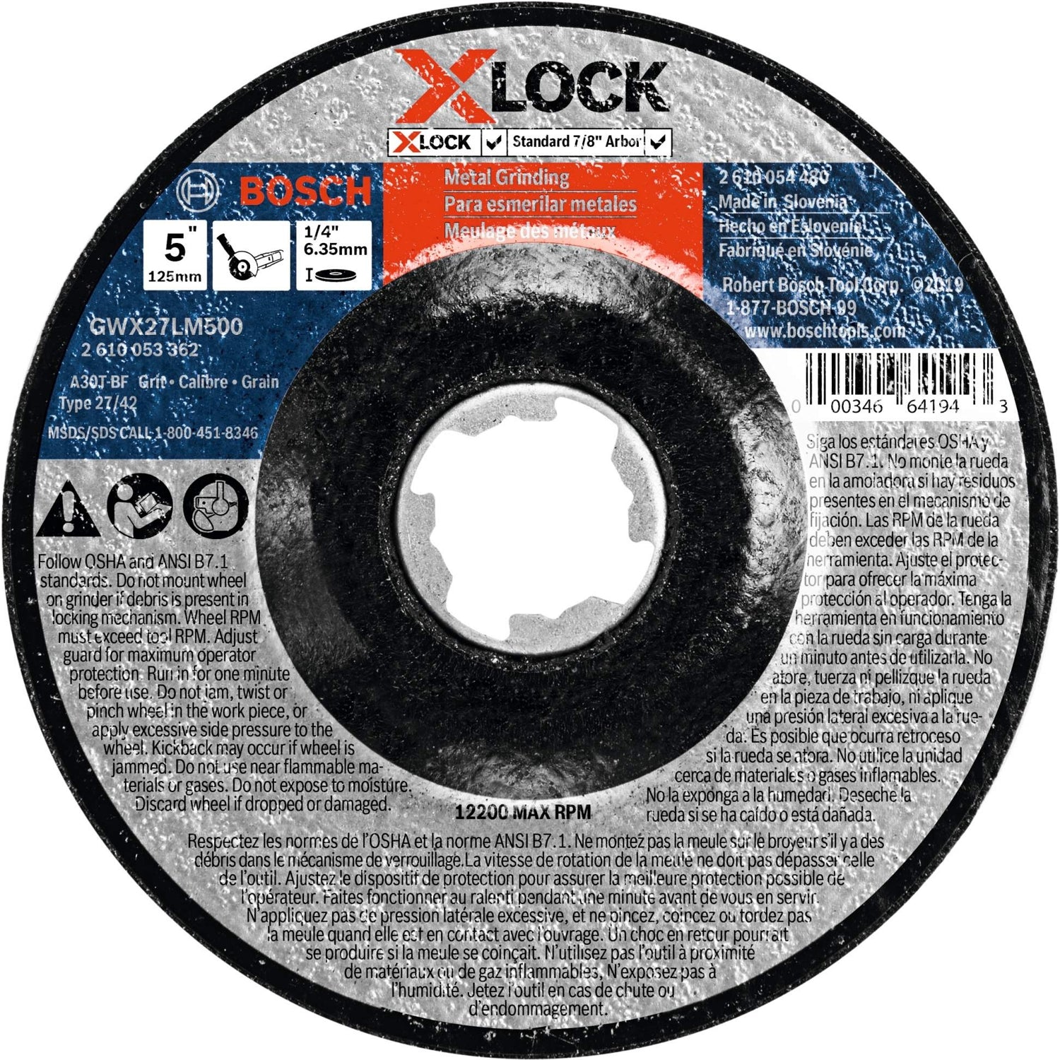 Bosch GWX27LM500 X-Lock Metal Grinding T27 5" x 1/4" Wheel