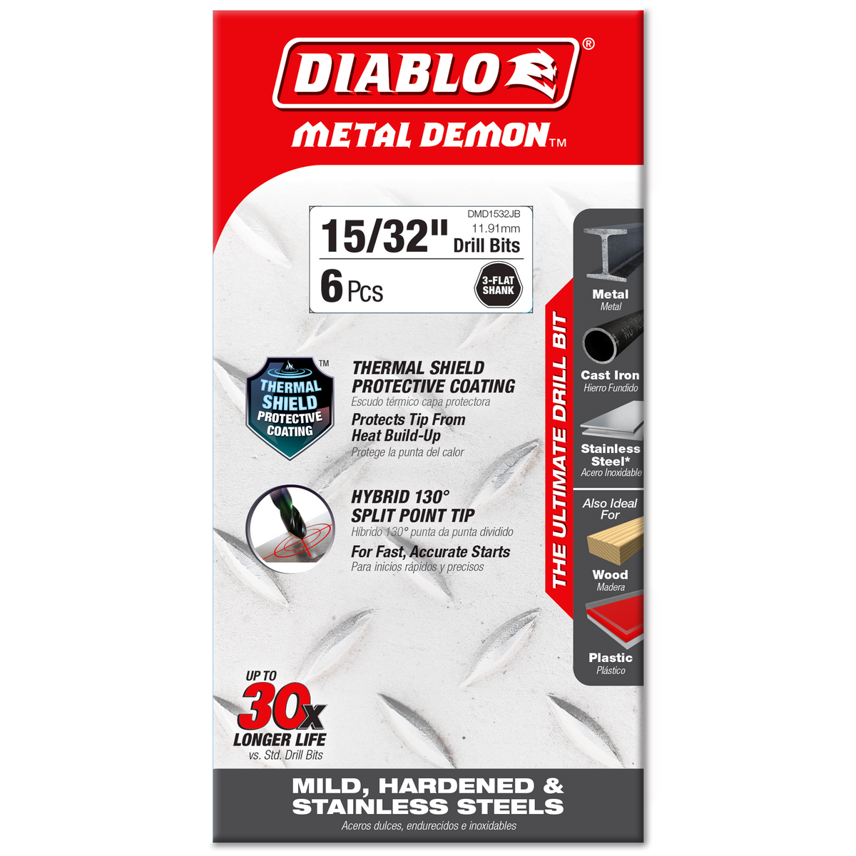 Diablo 15/32 in. Metal Demon Drill Bit for Mild, Hardened and Stainless Steels (DMD1532JB) in retail packaging