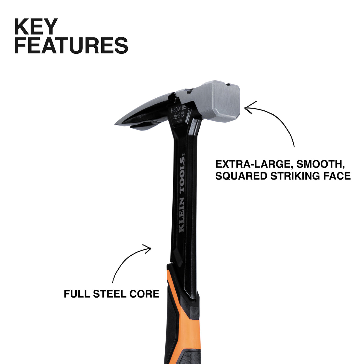 Klein H80918S claw hammer strike face