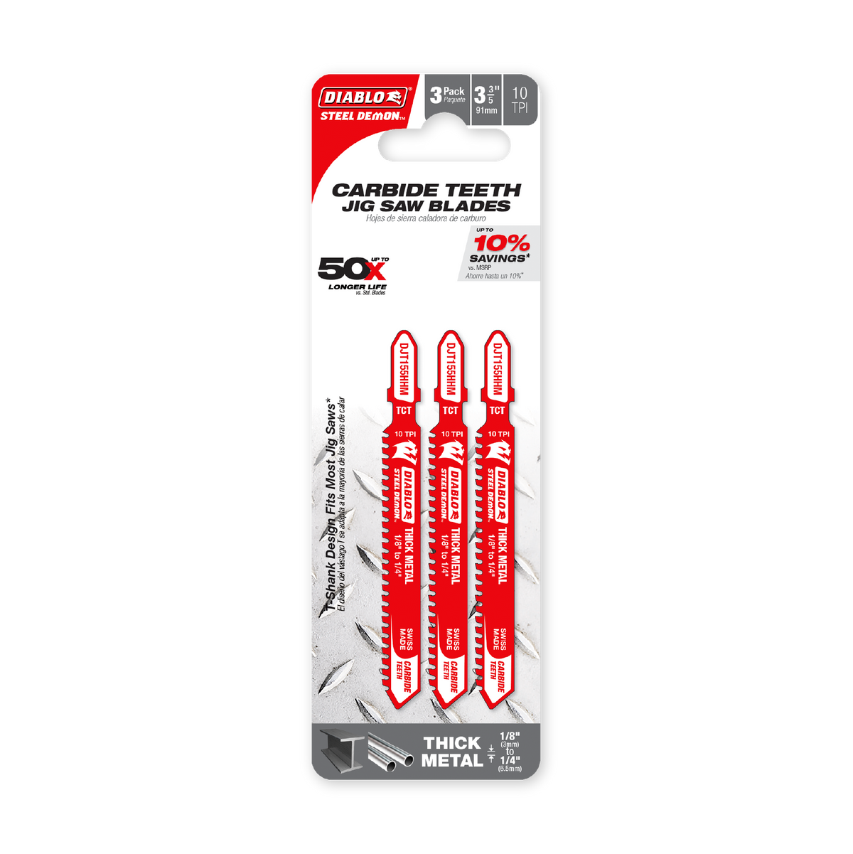 Diablo 3-5/8 in. 10 TPI Carbide Jig Saw Blade for Thick Metal (DJT155HHM3) in retail packaging