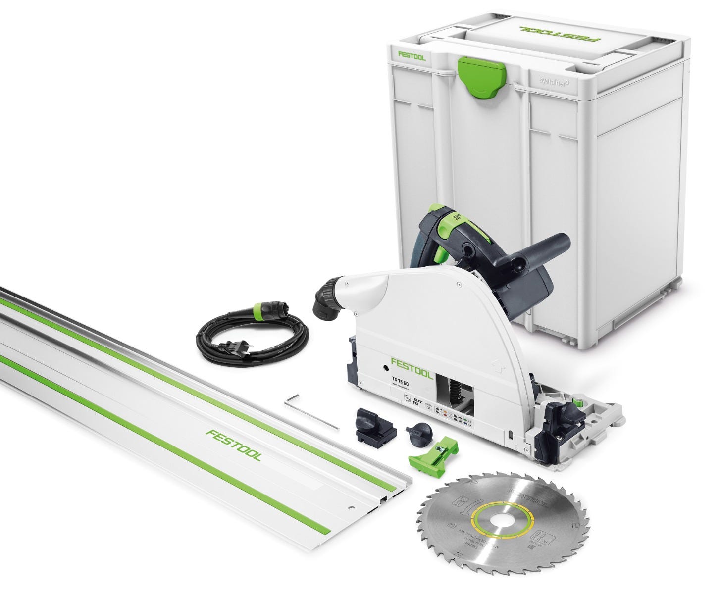 Festool 576119 TS 75 EQ Plunge Cut Track Saw w/ 75" Guide Rail & Systainer3