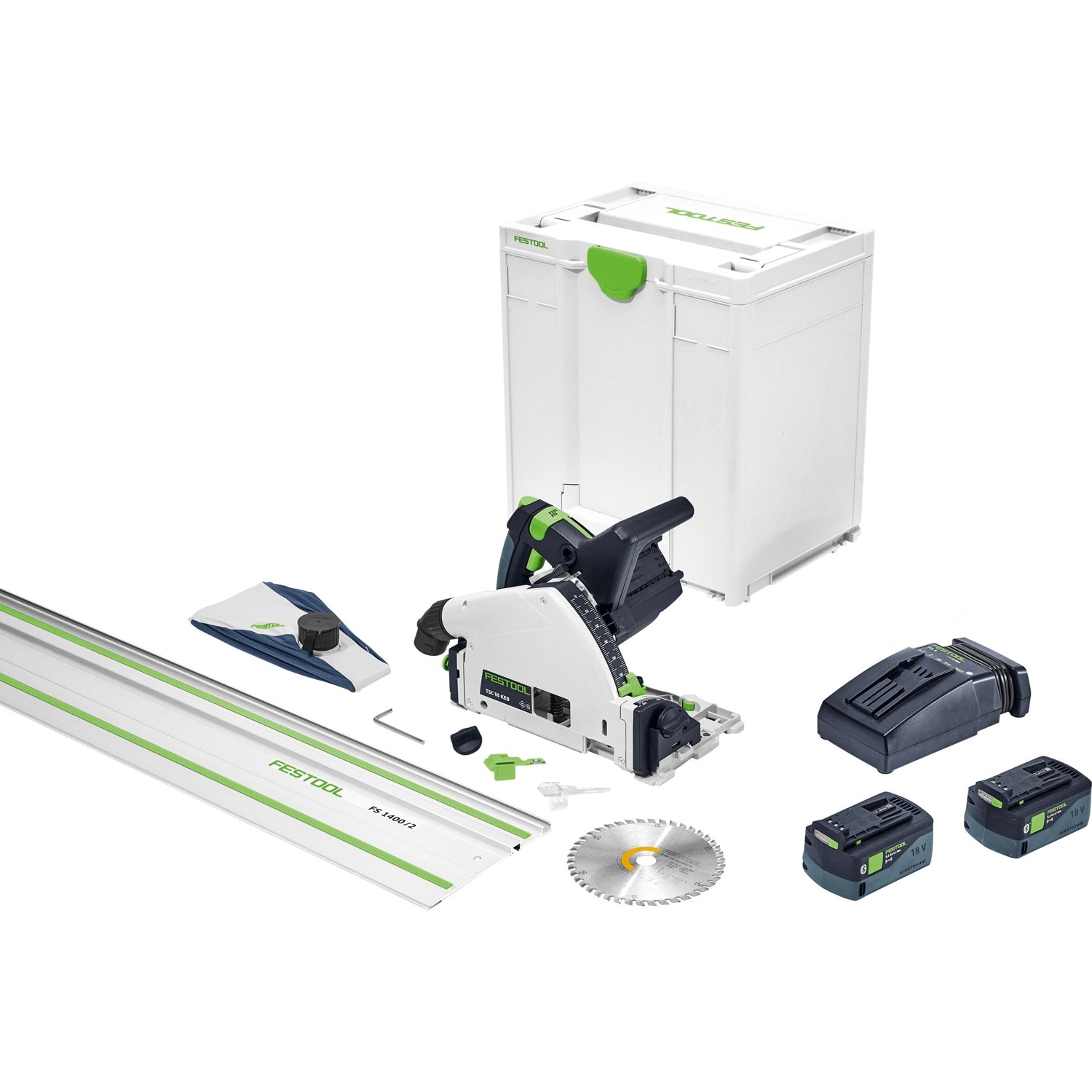 Festool 577664 TSC 55 K Cordless Track Saw + 55-Inch Guide Rail 5.2Ah Kit with Kickback Stop