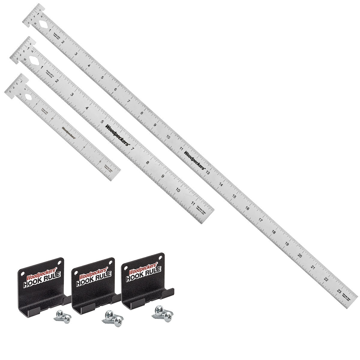 Woodpeckers HRSETIN-20 6 Inch, 12 Inch, 24 Inch Hook Rules With Rack-Its