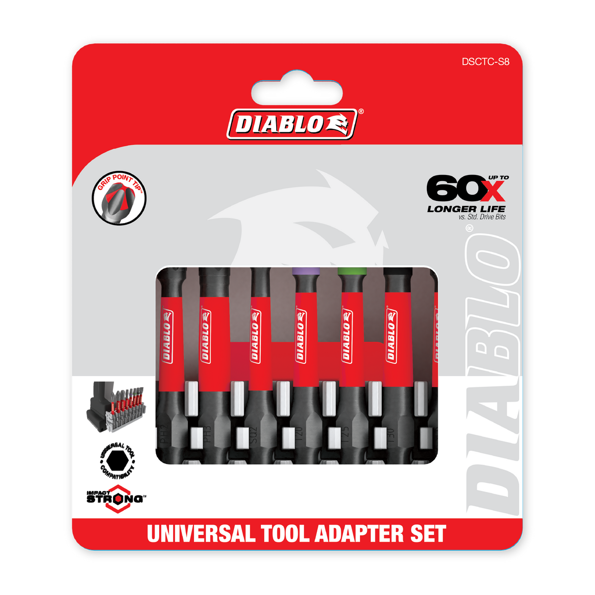 Diablo Universal Clip Adapter Drive Bit Set (DSCTC-S8) in retail packaging