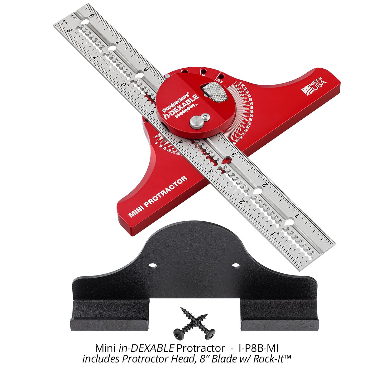 Woodpeckers I-P8B-MI Mini in-DEXABLE Protractor with 8" Blade & Rack-It