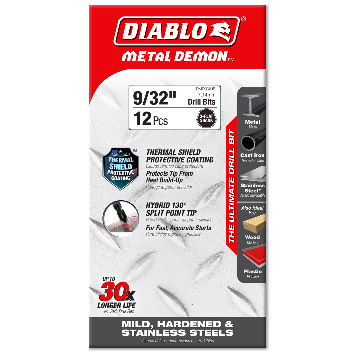 Diablo 9/32 in. Metal Demon Drill Bit for Mild, Hardened and Stainless Steels (DMD932JB) in retail packaging