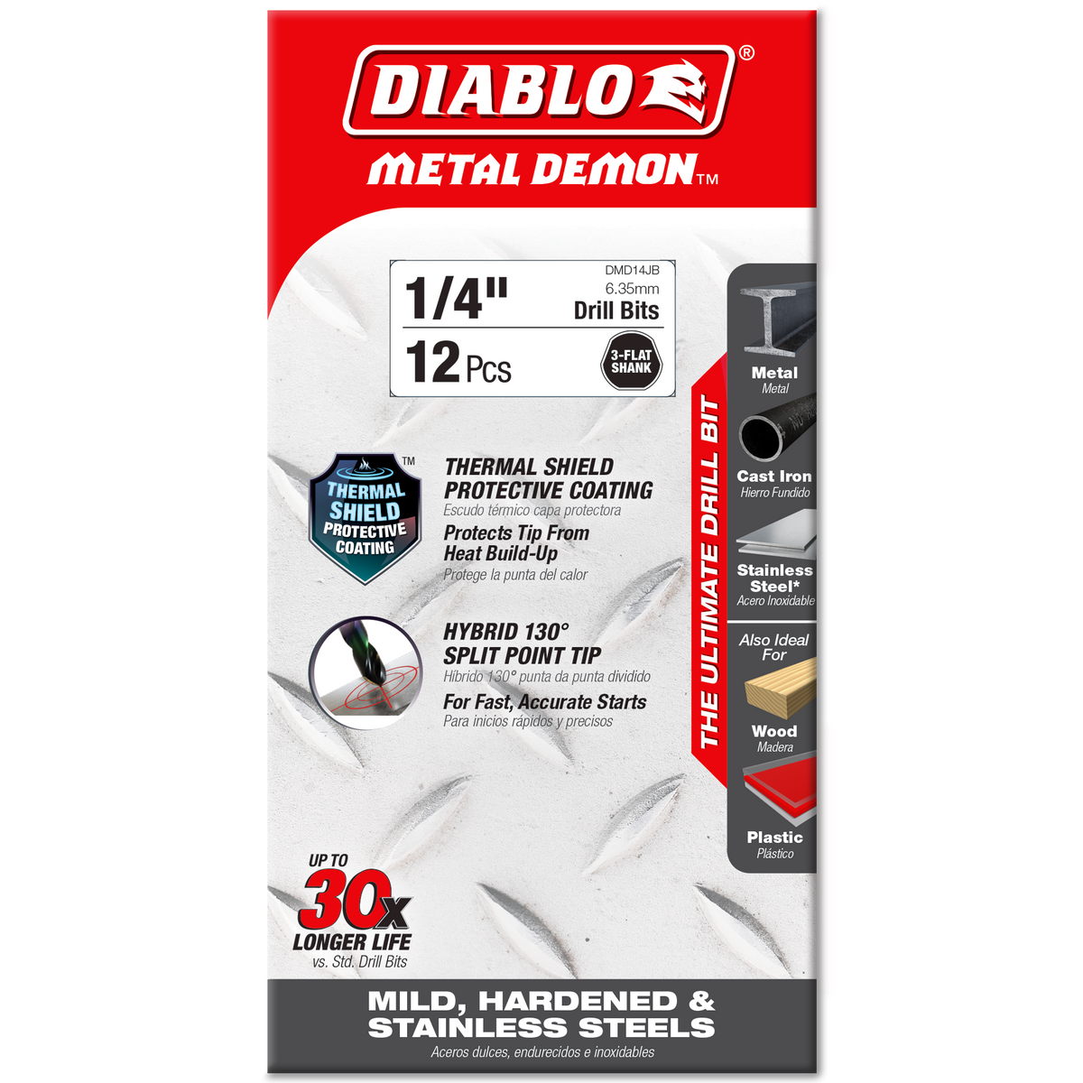 Diablo 1/4 in. Metal Demon Drill Bit for Mild, Hardened and Stainless Steels (DMD14JB) in retail packaging