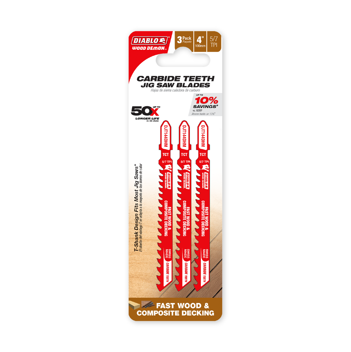 Diablo 4 in. 5/7 TPI Carbide Jig Saw Blade for Composite Decking (DJT144DHM3) in retail packaging