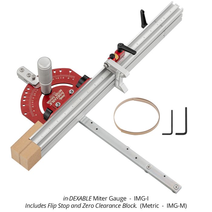 Woodpeckers IMG-I in-DEXABLE Miter Gauge, Inches w/ Flip Stop and Zero Clearance Block
