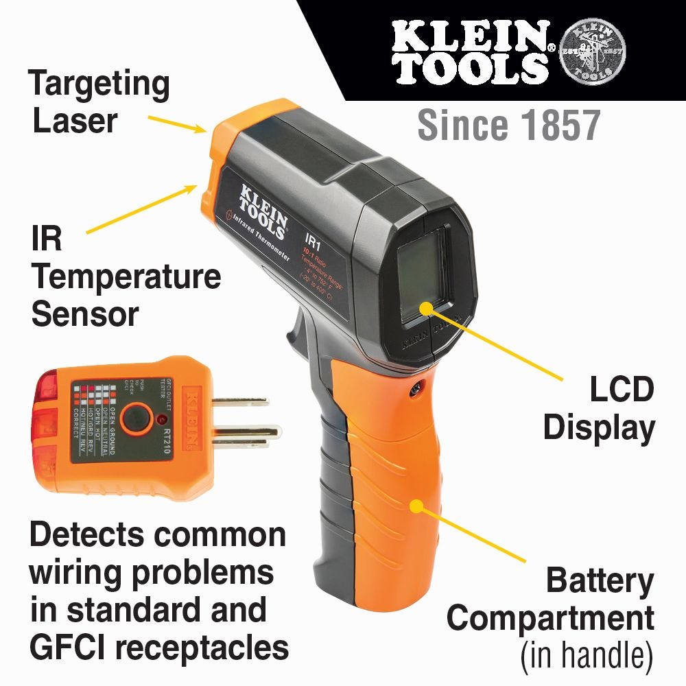 Klein IR1KIT Infrared Thermometer with GFCI Receptacle Tester