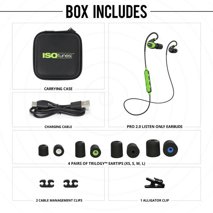 ISOTunes IT-28B PRO 2.0 INDUSTRIAL LISTEN ONLY Bluetooth Earbuds, Safety Green