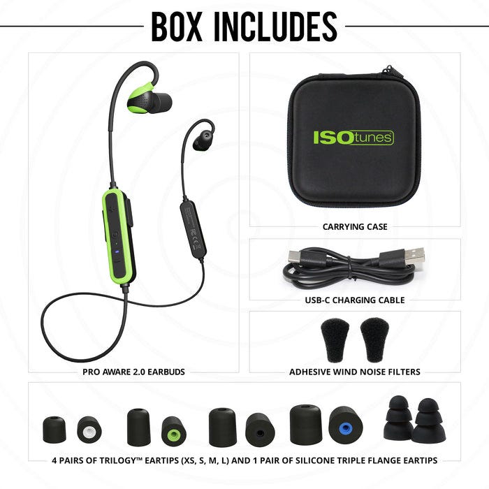 ISOTunes IT-38B PRO 2.0 Bluetooth Earbuds, ISOtunes Green