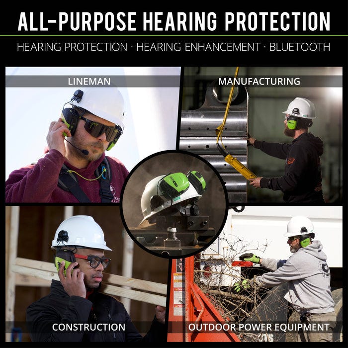 ISOTunes IT-95 LINK Aware Helmet Mount Earmuff w/ Ambient Listening Technology, Safety Green