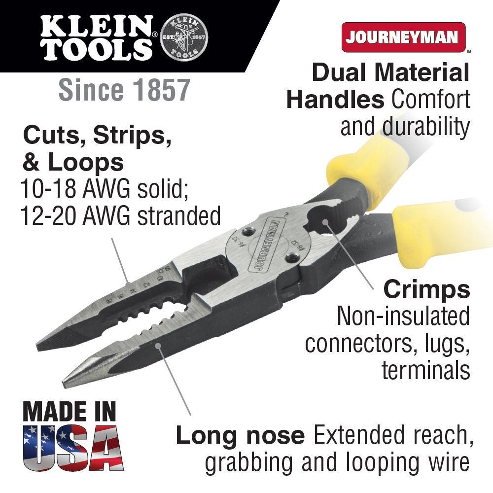 Klein Tools J207-8CR Pliers, All-Purpose Needle Nose Pliers with Crimper, 8.5-Inch