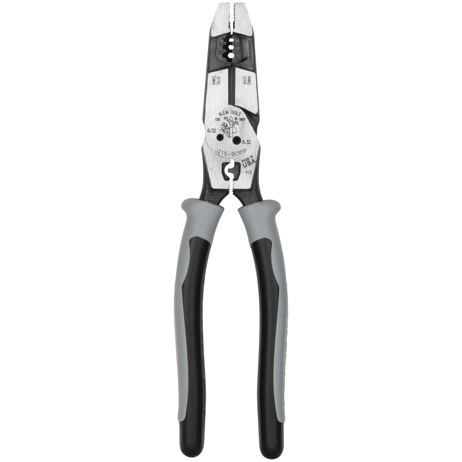 Klein Tools J2159CRTP Hybrid Pliers with Crimper, Fish Tape Puller and Wire Stripper