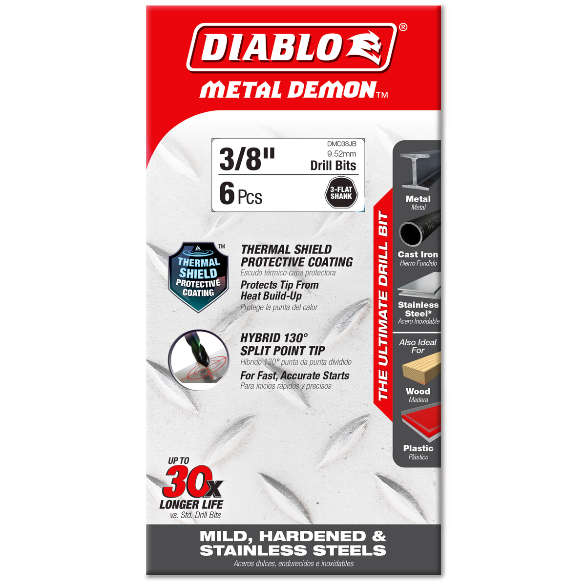 Diablo 3/8 in. Metal Demon Drill Bit for Mild, Hardened and Stainless Steels (DMD38JB) in retail packaging