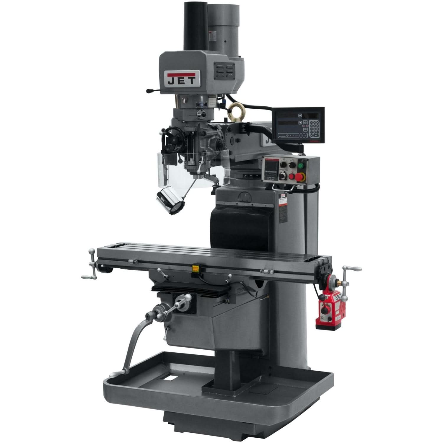 Jet Tools 690645 JTM-1050EVS2/230 Mill With 3-Axis Newall DP700 DRO (Quill) With X-Axis Powerfeed and Air Powered Dra