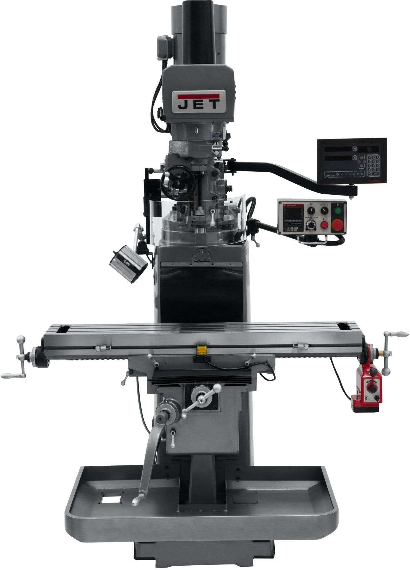 Jet Tools 690645 JTM-1050EVS2/230 Mill With 3-Axis Newall DP700 DRO (Quill) With X-Axis Powerfeed and Air Powered Dra
