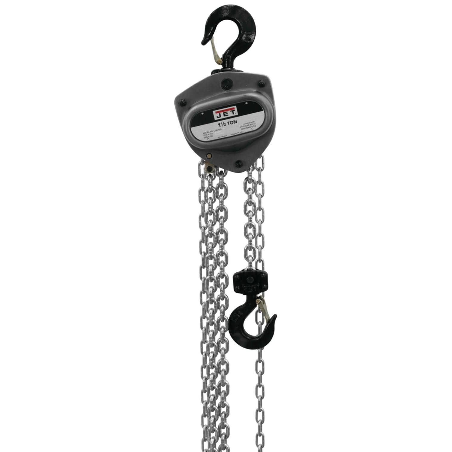 Jet 201120 L-100-150WO-20 1-1/2 Ton Hand Chain Hoist With 20-Foot Lift & Overload Protection