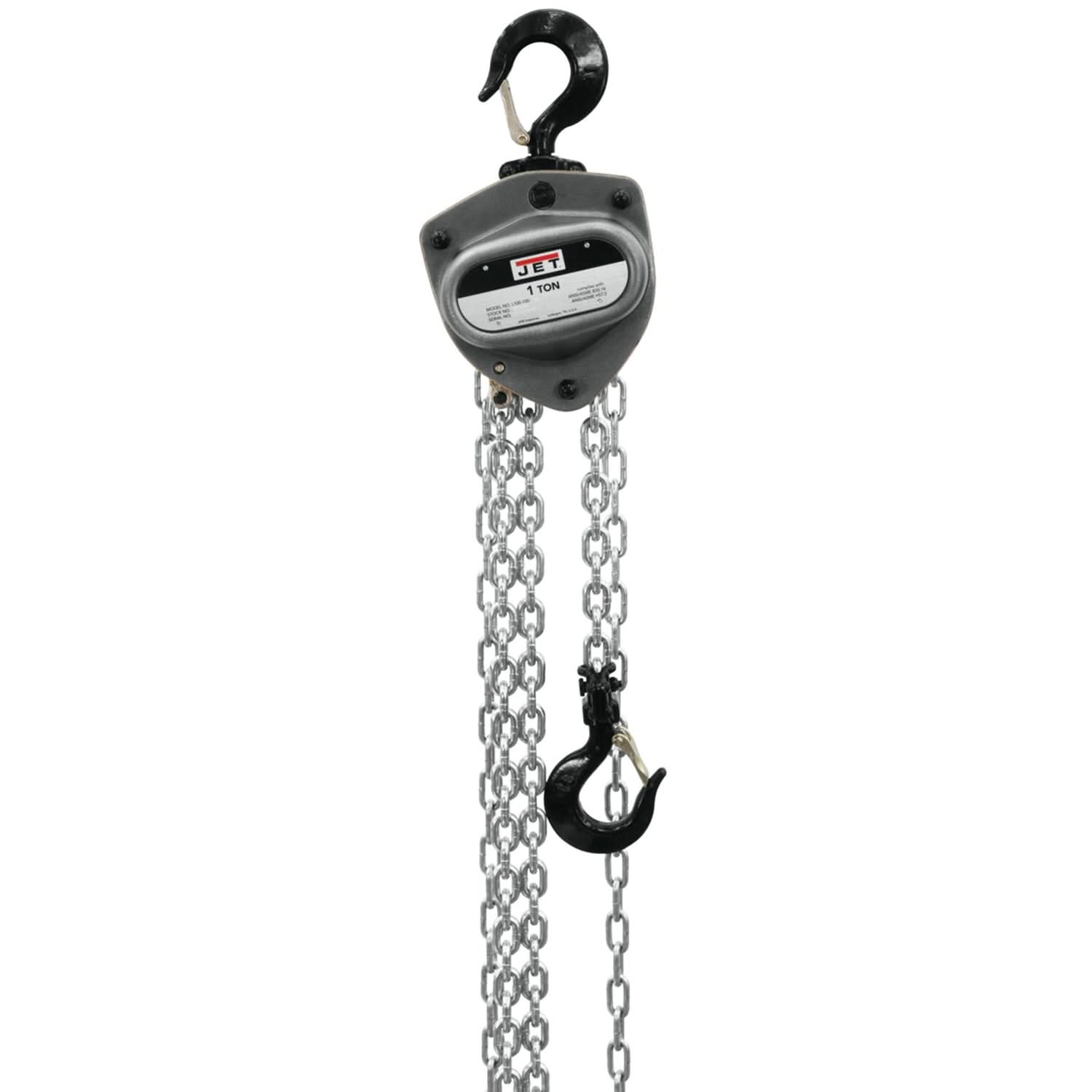 Jet 203120 L-100-100WO-20 1 Ton Hand Chain Hoist With 20-Foot Lift & Overload Protection