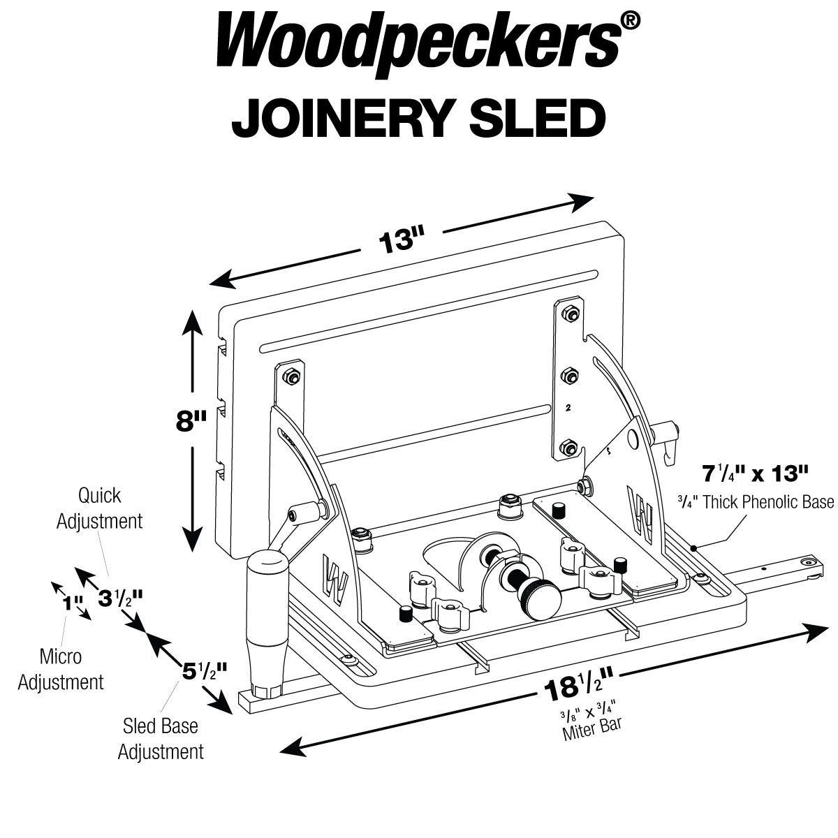 Woodpeckers JSLED Table Saw Joinery Sled w/Rack-It