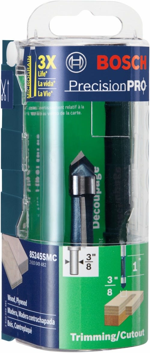 Bosch 85245SMC 3/8 In. x 1 In. Carbide-Tipped Single-Flute Shear Angle Pilot Panel Router Bit