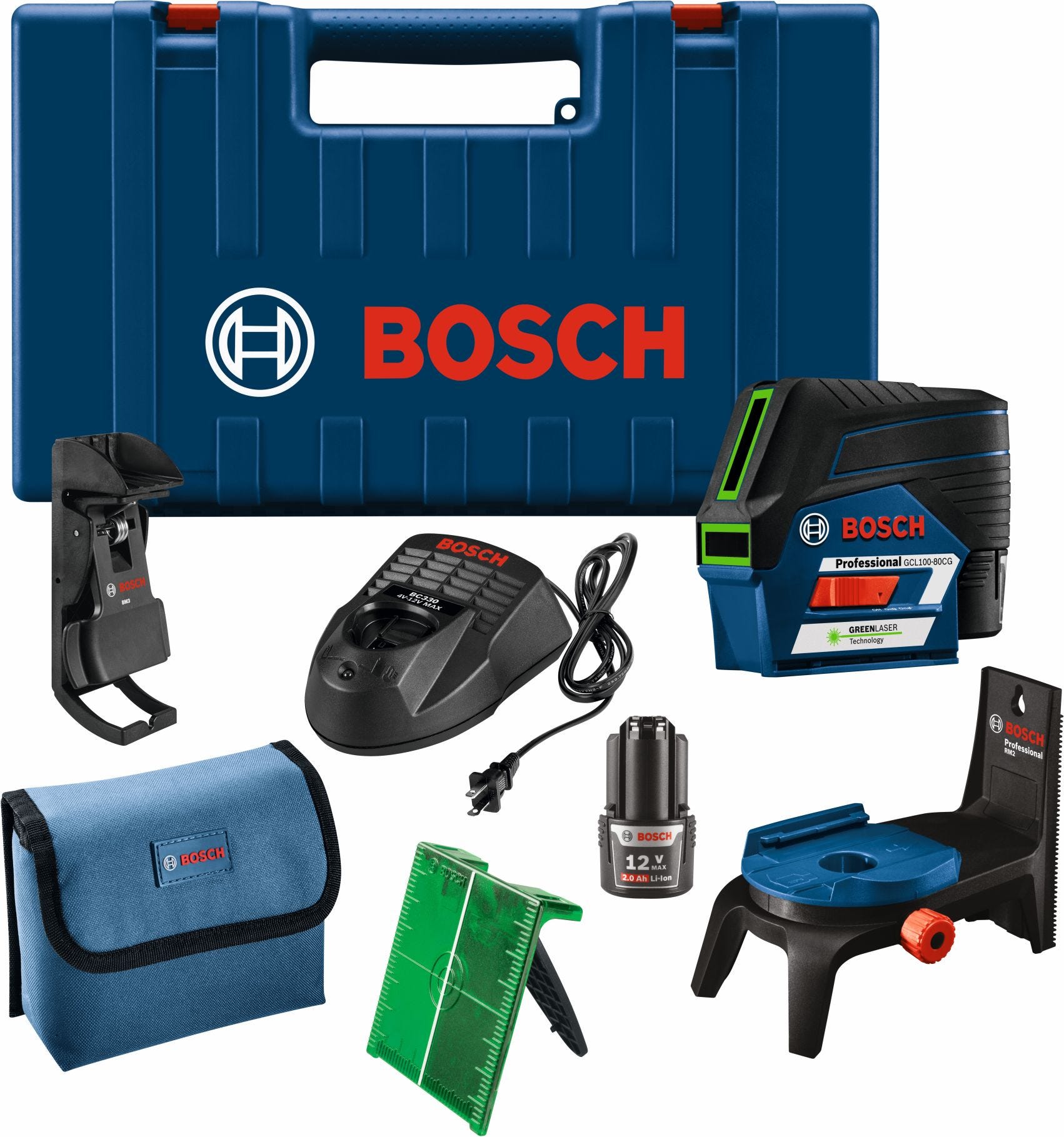 Bosch GCL100-80CG 12V Max Connected Green-Beam Cross-Line Laser with Plumb Points