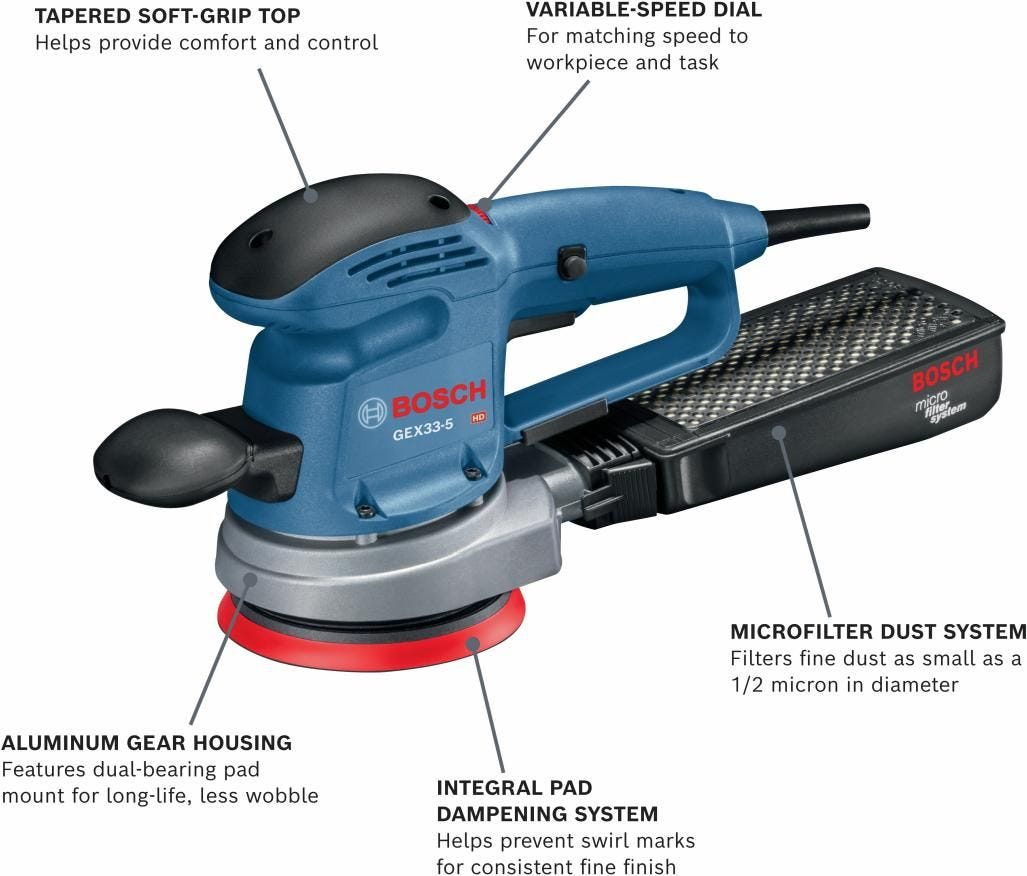 Bosch GEX33-5N 5 In. Multi-Hole Random Orbit Sander/Polisher