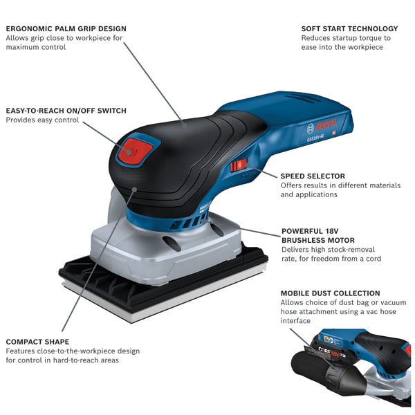 Bosch GSS18V-40N 18V Brushless 1/4 Sheet Orbital Finishing Sander, Tool Only