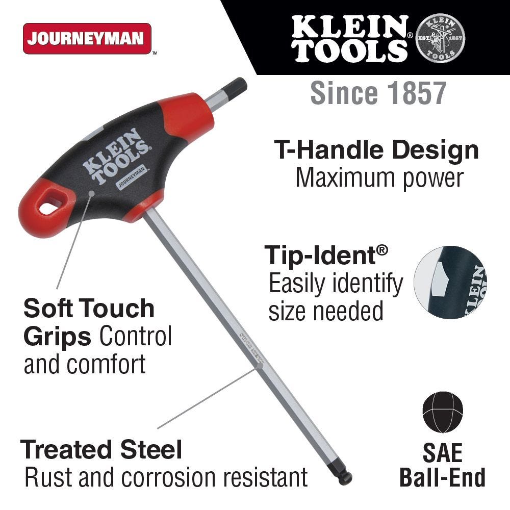 Klein Tools JTH6E15 3/8-Inch Hex Key, Journeyman T-Handle, 6-Inch