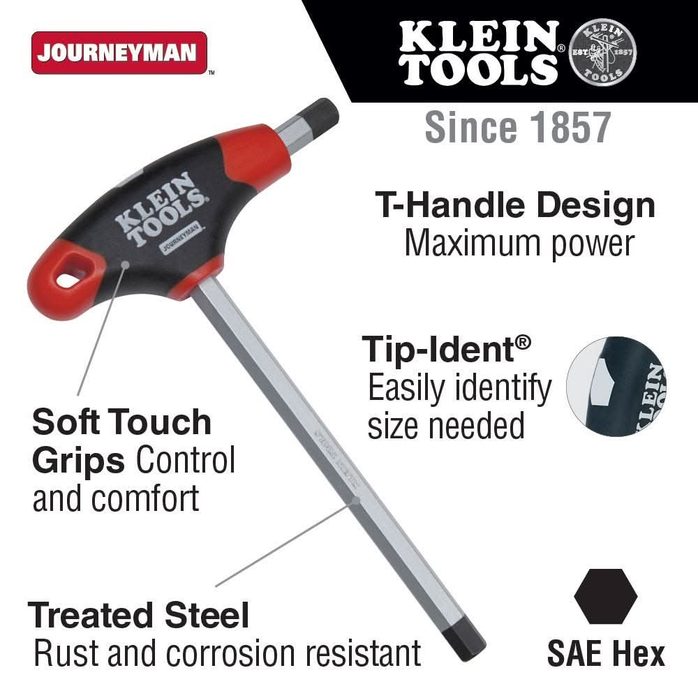 Klein Tools JTH9E11 3/16-Inch Hex Key, Journeyman T-Handle, 9-Inch