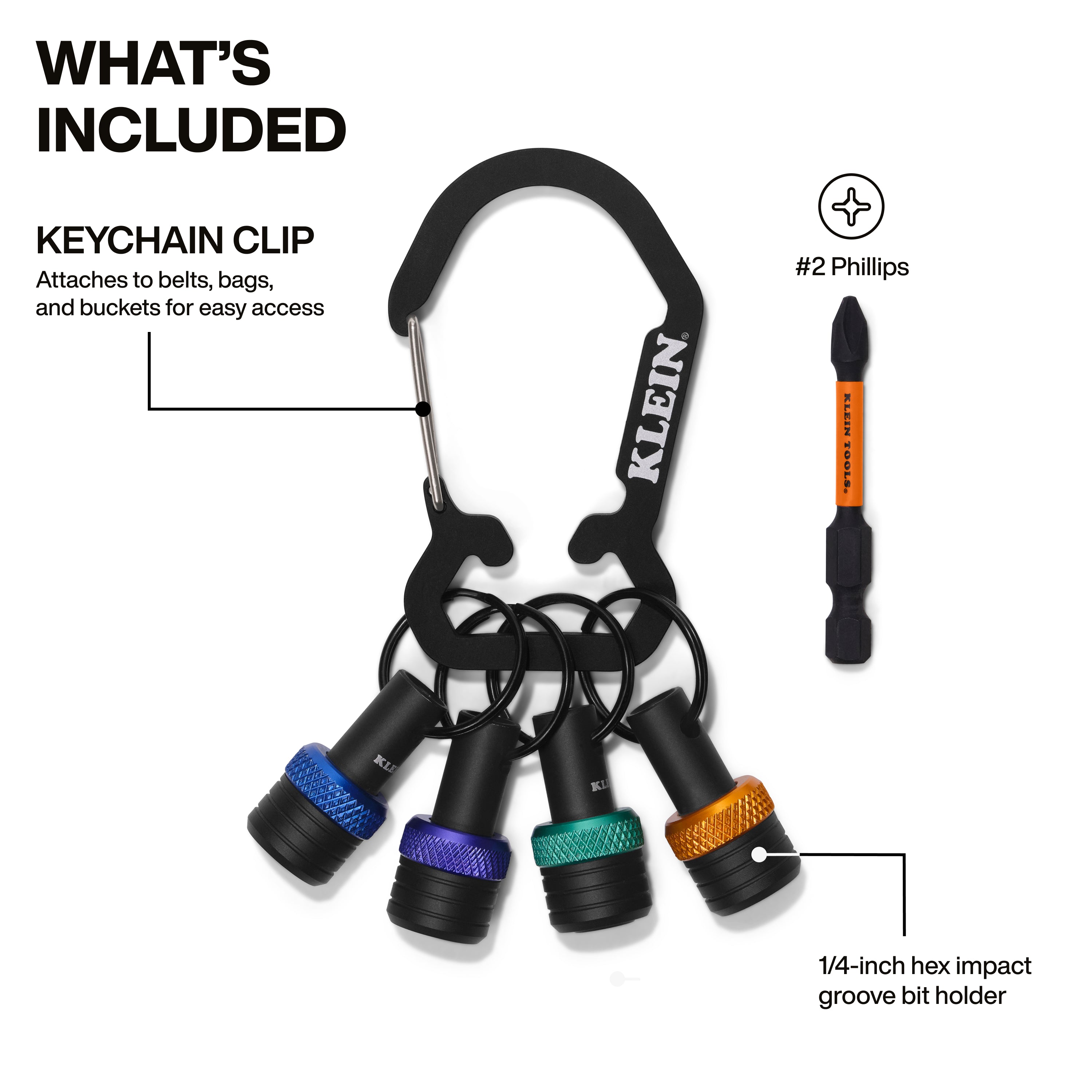Klein K33850 Carabiner Bit Holder Keychain Set, 5-Piece – Tool Nut