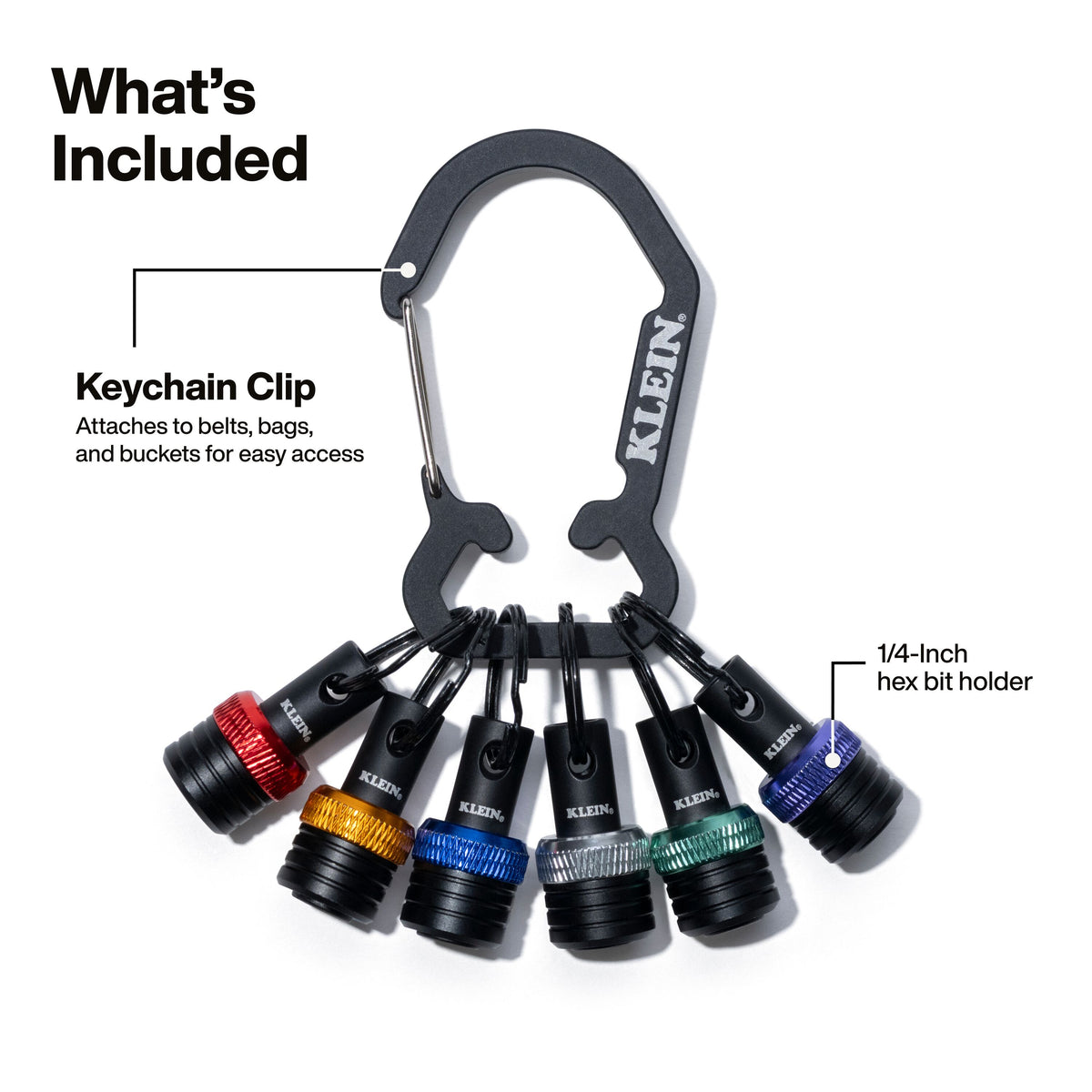 Klein Tools K33851 color-coded bit holders keeping 1/4" hex bits organized
