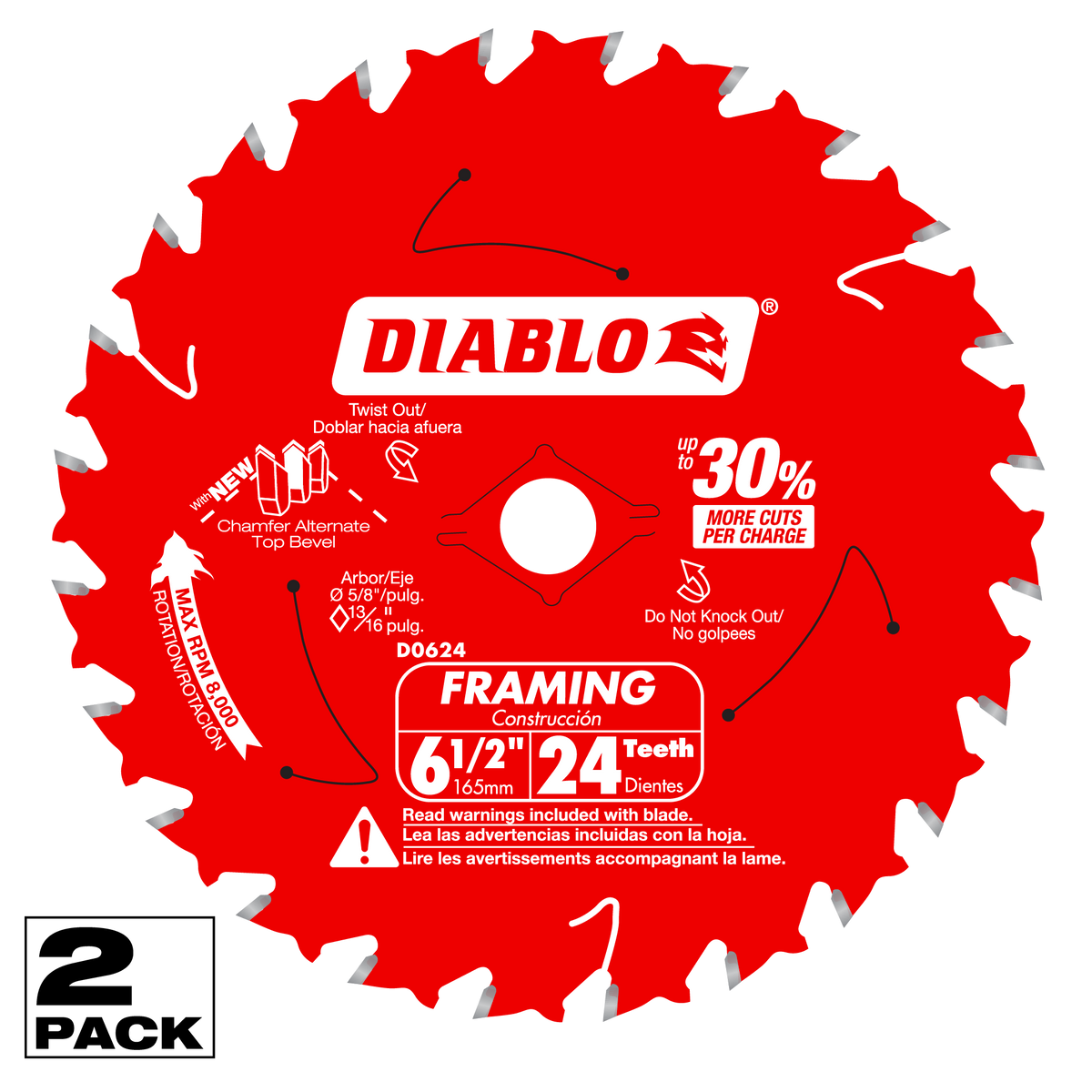 Diablo Tracking Point 6-1/2 in. x 24-Tooth Framing Circular Saw Blade Value Pack (D0624RVP)