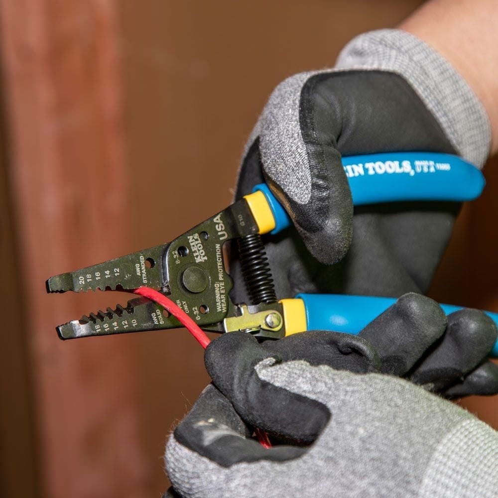 Klein Tools Ratcheting Data Cable Crimper with Compression Crimper, Coax Cable Stripper, and Wire Strippers