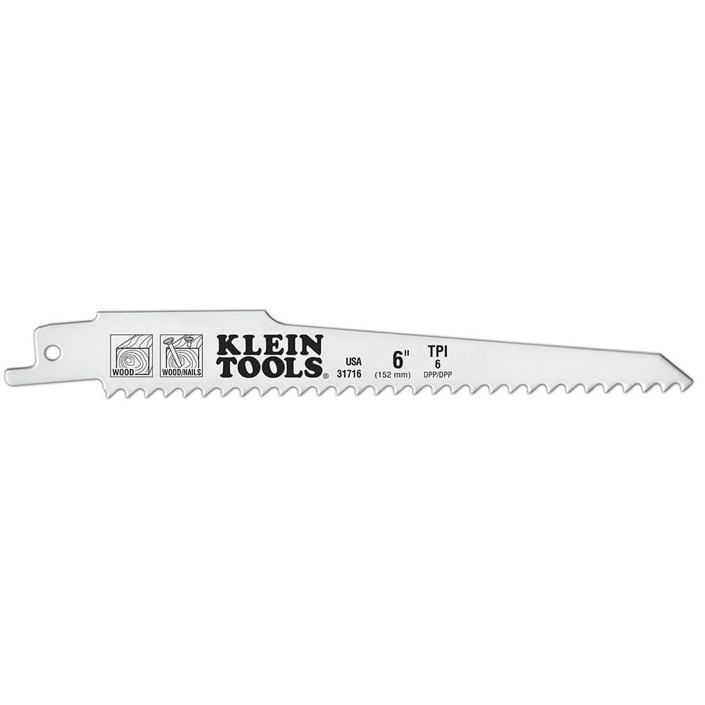 Klein 31716 Reciprocating Saw Blade, 6", .050 wide, 6 TPI, for Wood with Nails